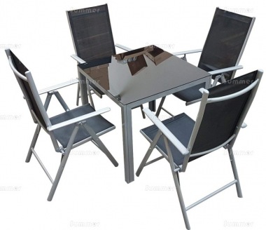 4 Seater Dining Set 302 - Textilene Reclining Chairs, Square Table