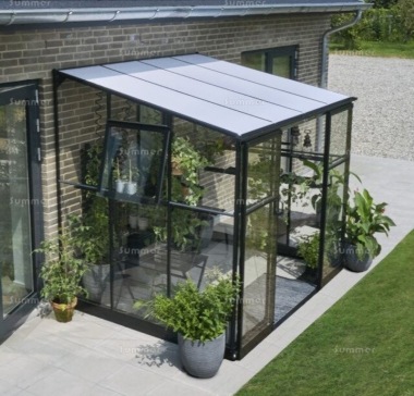 Aluminium Lean To Greenhouse 411 - Double Door, Polycarbonate Roof