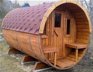 Log Barrel Sauna 993 - 2 Rooms, Felt Tiles, Verandah Log Barrel Sauna 993 - 2 Rooms, Felt Tiles, Verandah