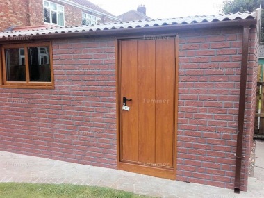 Brick Apex Concrete Shed 895 - Woodgrain Window, Fascias and Door