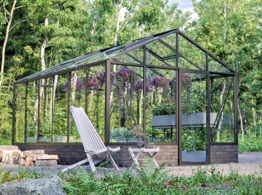Dwarf Wall Aluminium Greenhouse 753 - Box Section, Black Painted Dwarf Wall Aluminium Greenhouse 753 - Box Section, Black Painted