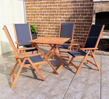 4 Seater Hardwood Set 105 - Textilene Reclining Chairs, Folding Table