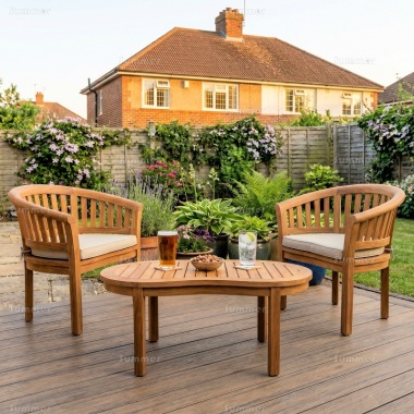 2 Seater Teak Bistro Set 142 - Peanut Design, Fully Assembled