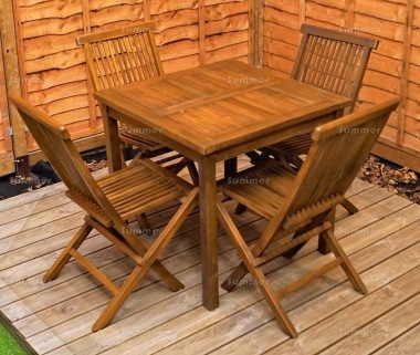 4 Seater Teak Dining Set 188 - Folding Chairs, Square Table