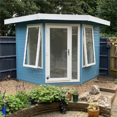 Corner Summerhouse 449 - Painted, Double Glazed PVCu, Fitted Free