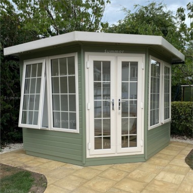 Corner Summerhouse 450 - Painted, Double Glazed PVCu, Fitted Free