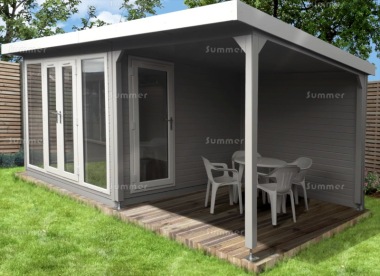 Pent Garden Office 457 - Painted, PVCu, Verandah, Fitted Free Pent Garden Office 457 - Painted, PVCu, Verandah, Fitted Free