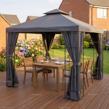 Gazebo 106-G - Metal, Hipped Roof, Trellis, Nets, Curtains Gazebo 106-G - Metal, Hipped Roof, Trellis, Nets, Curtains