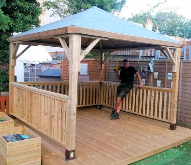 Wooden Gazebo 159 - Hipped, Pressure Treated, Balustrades, Fitted Free