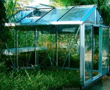Grey Aluminium Greenhouse 58 - Box Section, Toughened Glass