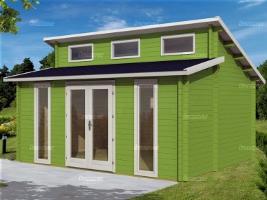 70mm Log Cabin 455 - Split Level Roof, Double Glazed