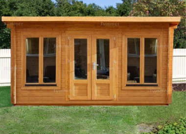 Double Door 45mm Pent Roof Log Cabin 026 - Double Glazed