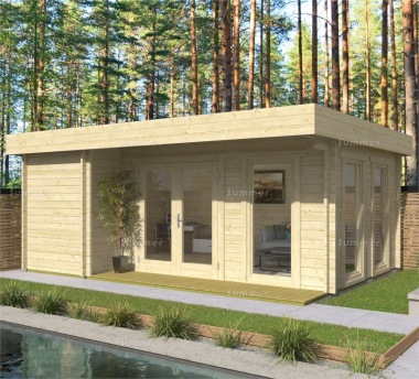 Pent Roof 45mm Log Cabin 936 - Integral Porch, Double Glazed
