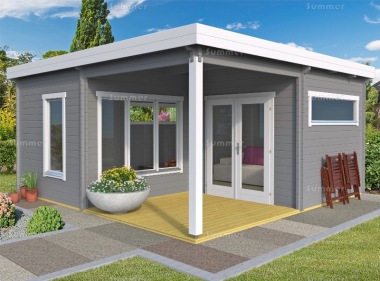 Pent Roof 50mm Log Cabin 937 - Integral Porch, Double Glazed