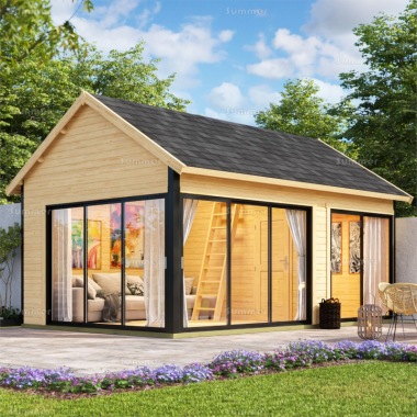 Two Room 45mm Log Cabin 43 - Modern Aluminium Hybrid, FSC® Certified Two Room 45mm Log Cabin 43 - Modern Aluminium Hybrid, FSC® Certified