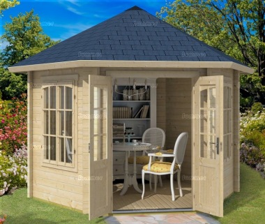 Hexagonal Double Door 45mm Log Cabin 287 - Doubled Glazed, FSC® Certified