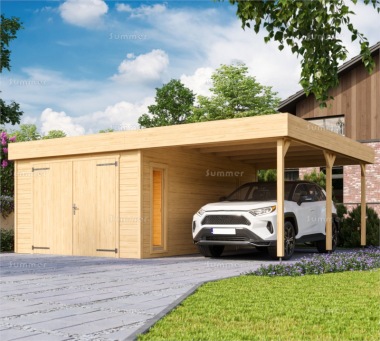 Wooden Log Garage 022 - Carport, Personnel Door, FSC® Certified