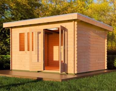 45mm Double Door Pent Roof Log Cabin 611 - Double Glazed