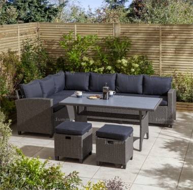 8 Seater Rattan Corner Dining Set 764 - Steel Frame, Cushions Included