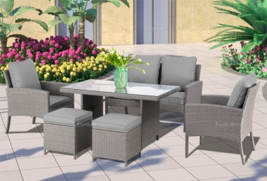 6 Seater Rattan Dining Set 256 - Steel Frame, Cushions