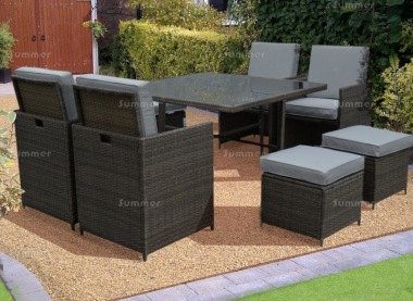 8 Seater Rattan Cube Set 303 - Steel Frame, Compact Storage