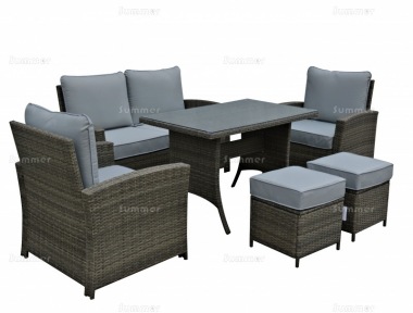 6 Seater Rattan Dining Set 624 - Steel Frame, 100mm Cushions