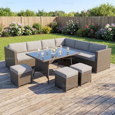 10 Seater Rattan Corner Dining Set 234 - Steel Frame, 80mm Cushions 10 Seater Rattan Corner Dining Set 234 - Steel Frame, 80mm Cushions