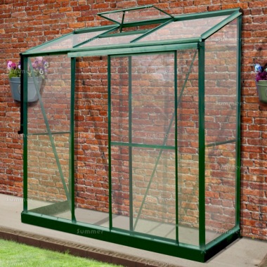 Aluminium Lean To Greenhouse 340 - Green, Toughened Glass, Base Included