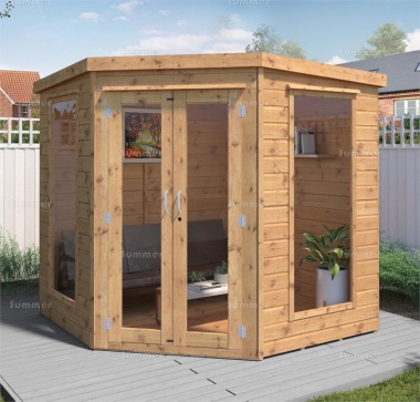 Corner Summerhouse 222 - Shiplap, Large Panes