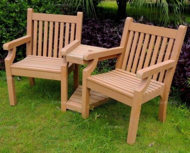 Synthetic Wood Love Seat 082 - Teak Finish, Maintenance Free