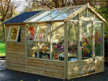 Pressure Treated Greenhouse 682 - Built In Shed, Fitted Free