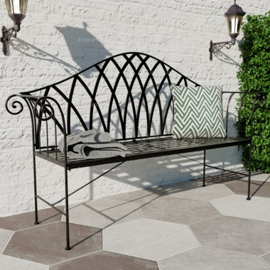2 Seater Vintage Bench 633 - Wrought Iron, Black Antique Finish