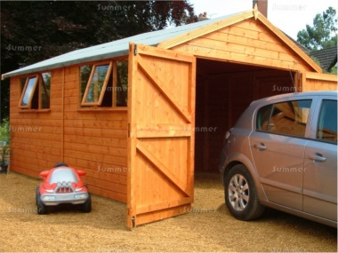 Wooden Garage 16 - Apex, Shiplap, Hinged Doors, Fitted Free