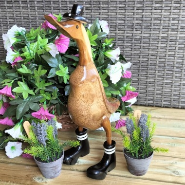 Decorative Wooden Duck 255 - Black Hat and Boots