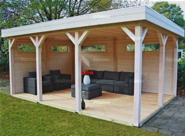 Wooden Gazebo 369 - Pent Roof, Walls with Windows