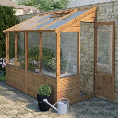 Wooden Lean to Greenhouse 296 - Part Boarded, Hinged Door