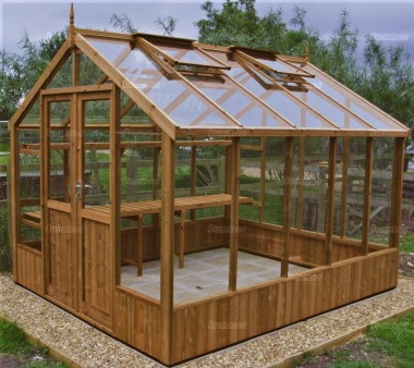 Thermowood Greenhouse 215 - Toughened Glass, Double Door