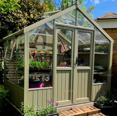 Painted Wooden Greenhouse 546 - Toughened , Fitted Free