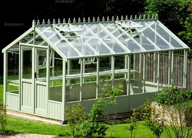 Painted Wooden Greenhouse 549 - Toughened Glass, Fitted Free