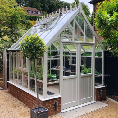 Dwarf Wall Victorian Greenhouse 573 - Steep Roof, Painted, Fitted Free