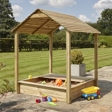 Wooden Sandpit 311 - Pressure Treated, Boarded Lid, Roof Canopy, FSC® Certified