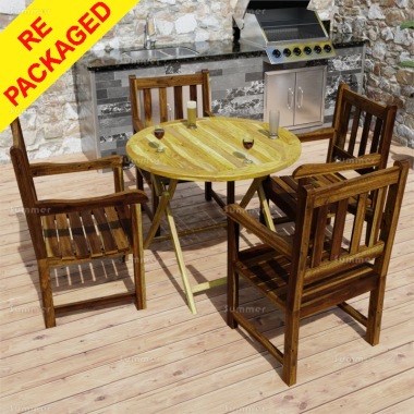 Repackaged 4 Seater Teak Dining Set 208 - 4 Armchairs, Round Table