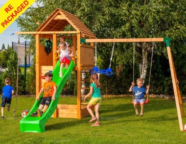 Repackaged Tower Play Centre 353 - With Slide, 2 Swings, Climbing Wall