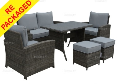 Repackaged 6 Seater Rattan Dining Set 624 - Steel Frame, 100mm Cushions